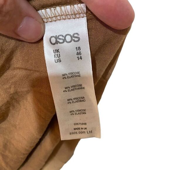 ASOS size 14 brown short sleeve shirt stretch long length - Picture 2 of 5